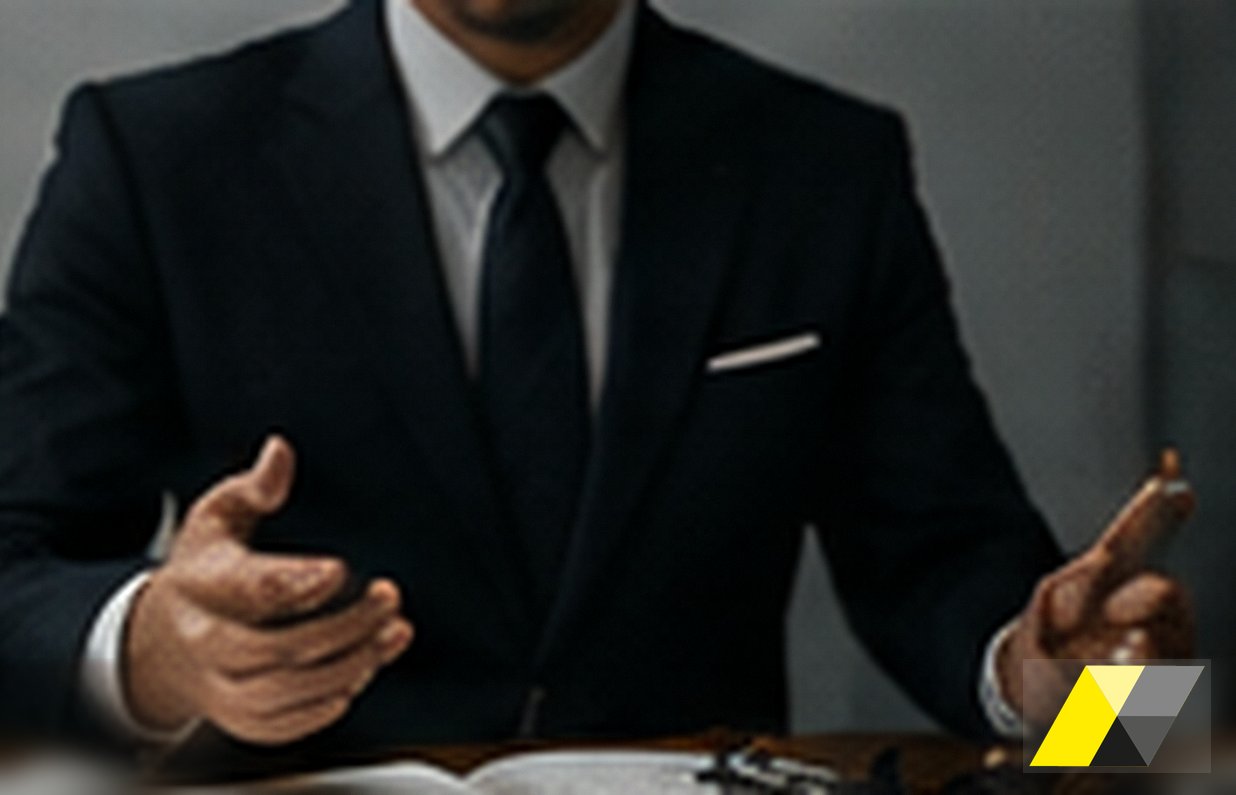 Professionista in giacca e cravatta che parla, seduto a un tavolo: DPO esterno, Soardi Studio Legale